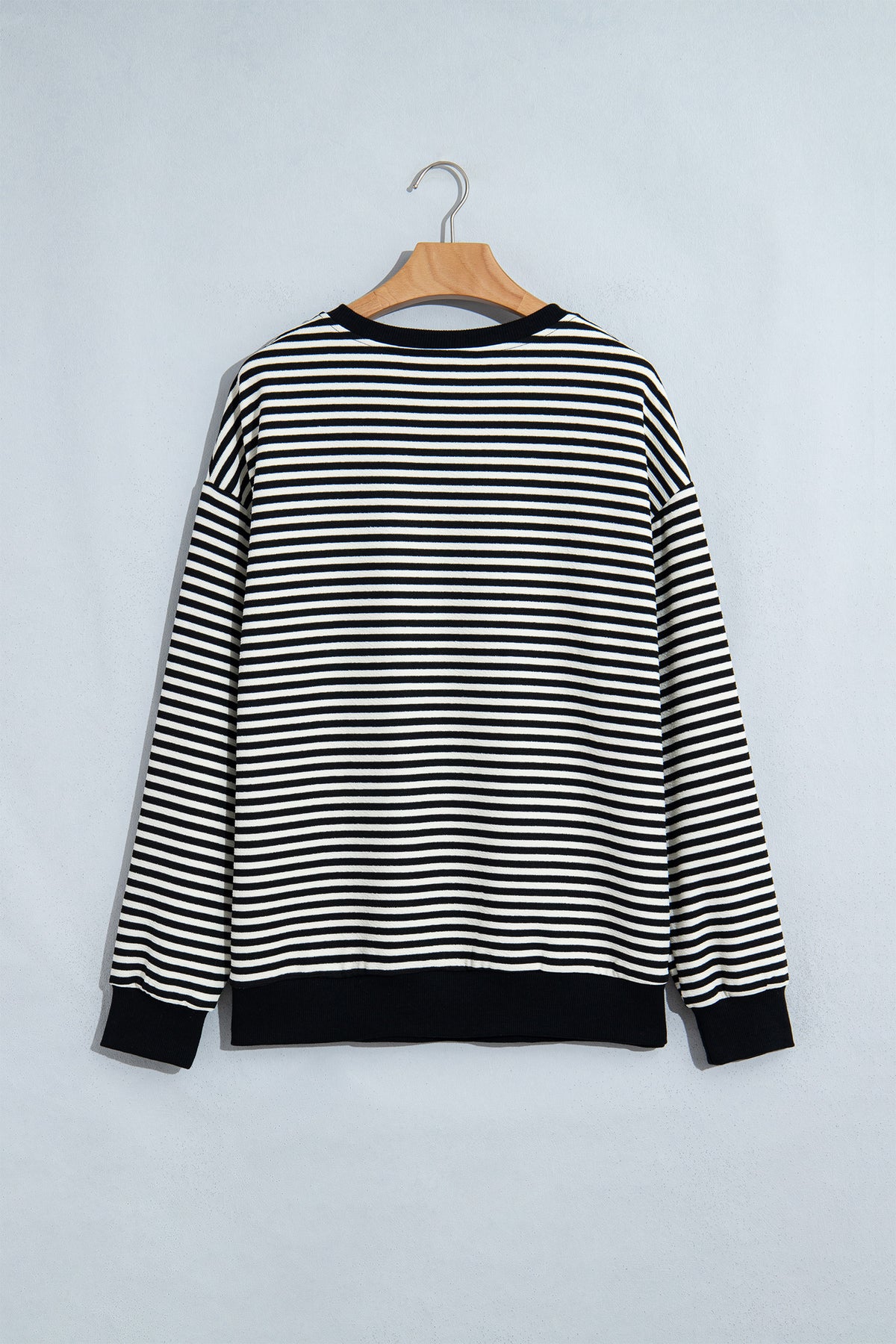 Black Stripe Velvet Bow Pattern Dropped Shoulder Loose Sweatshirt