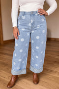 Sky Blue Polka Dot Full Length Regular Fit Plus Size Jeans