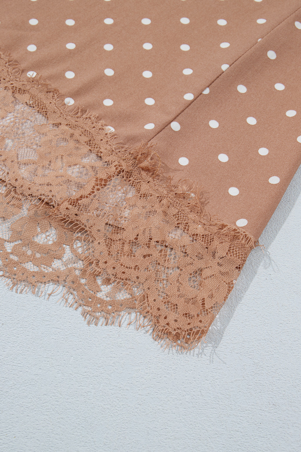 Khaki Polka Dot Lace Hem Elegant Long Shift Skirt