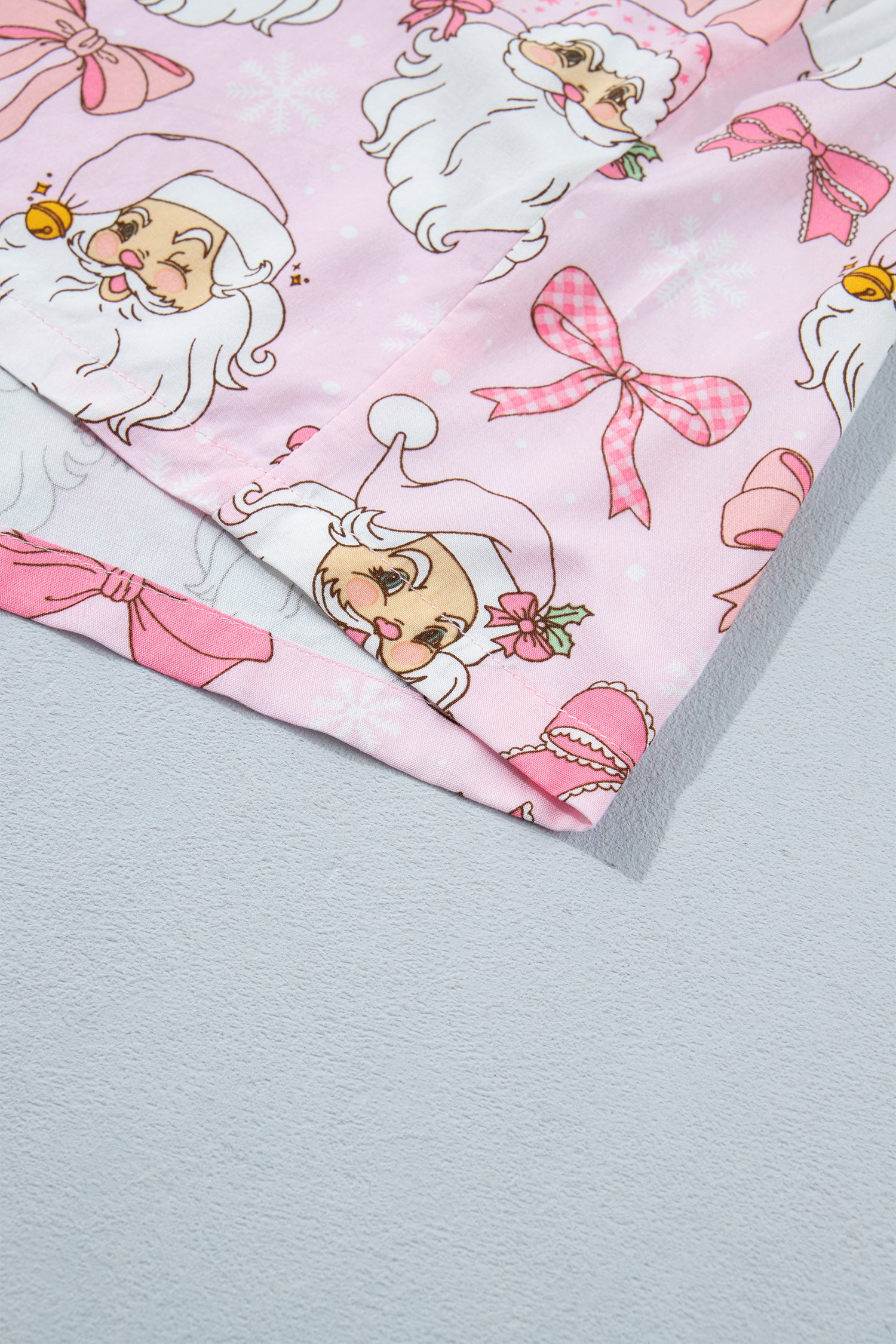 Pink Abstract Santa Print Long Sleeve Full-Length 2Pcs Lounge Set