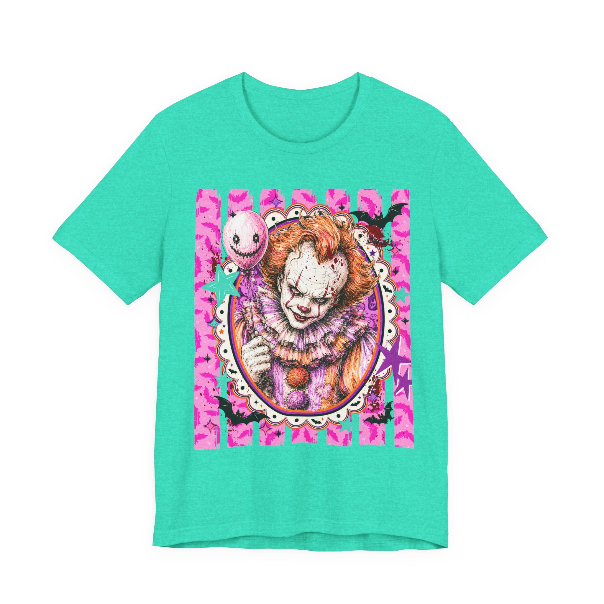 Penny Wise Horror Clown Graphic Tee — Pink Vintage Pennywise Portrait T-Shirt