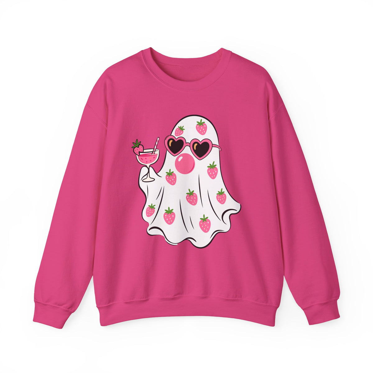 Strawberry Ghost Sunglasses Crewneck Sweatshirt | Summer Fruit Boo Graphic