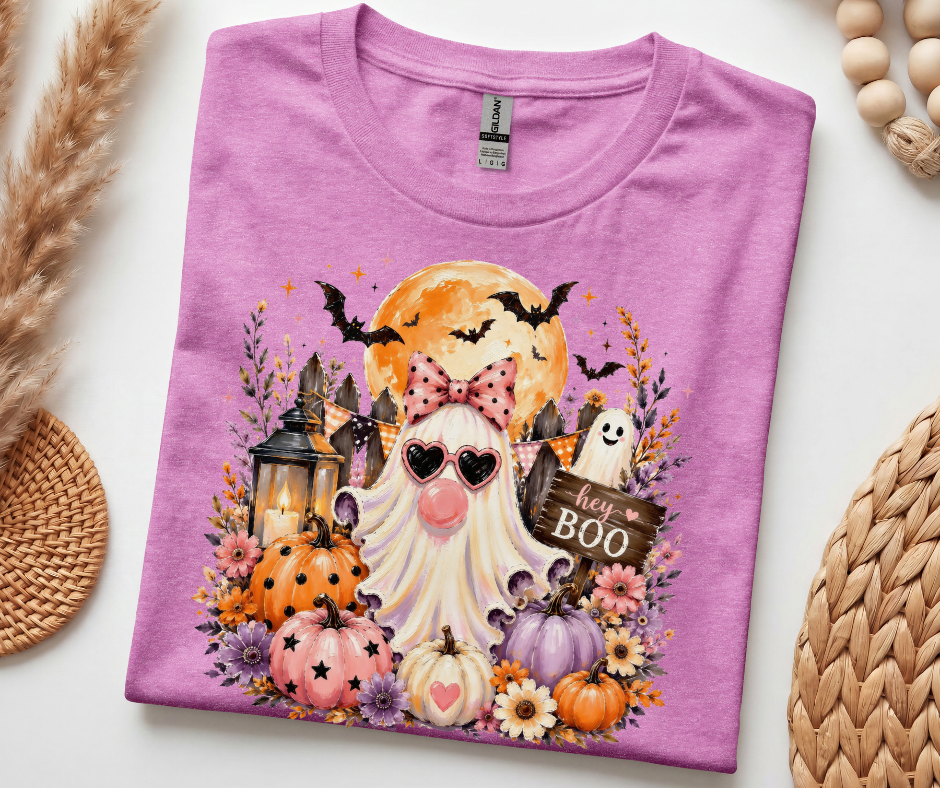 Halloween Gnome T‑Shirt — 'Hey Boo' Cute Pumpkin Ghost Fall Tee