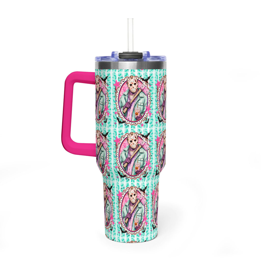 40oz Jason Halloween Vacuum Tumbler — Insulated Travel Mug with Cute Portrait Pattern