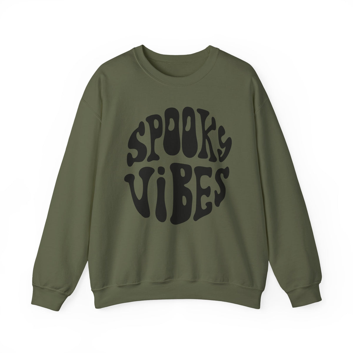 Spooky Vibes Crewneck Sweatshirt – Halloween Retro Groovy Graphic