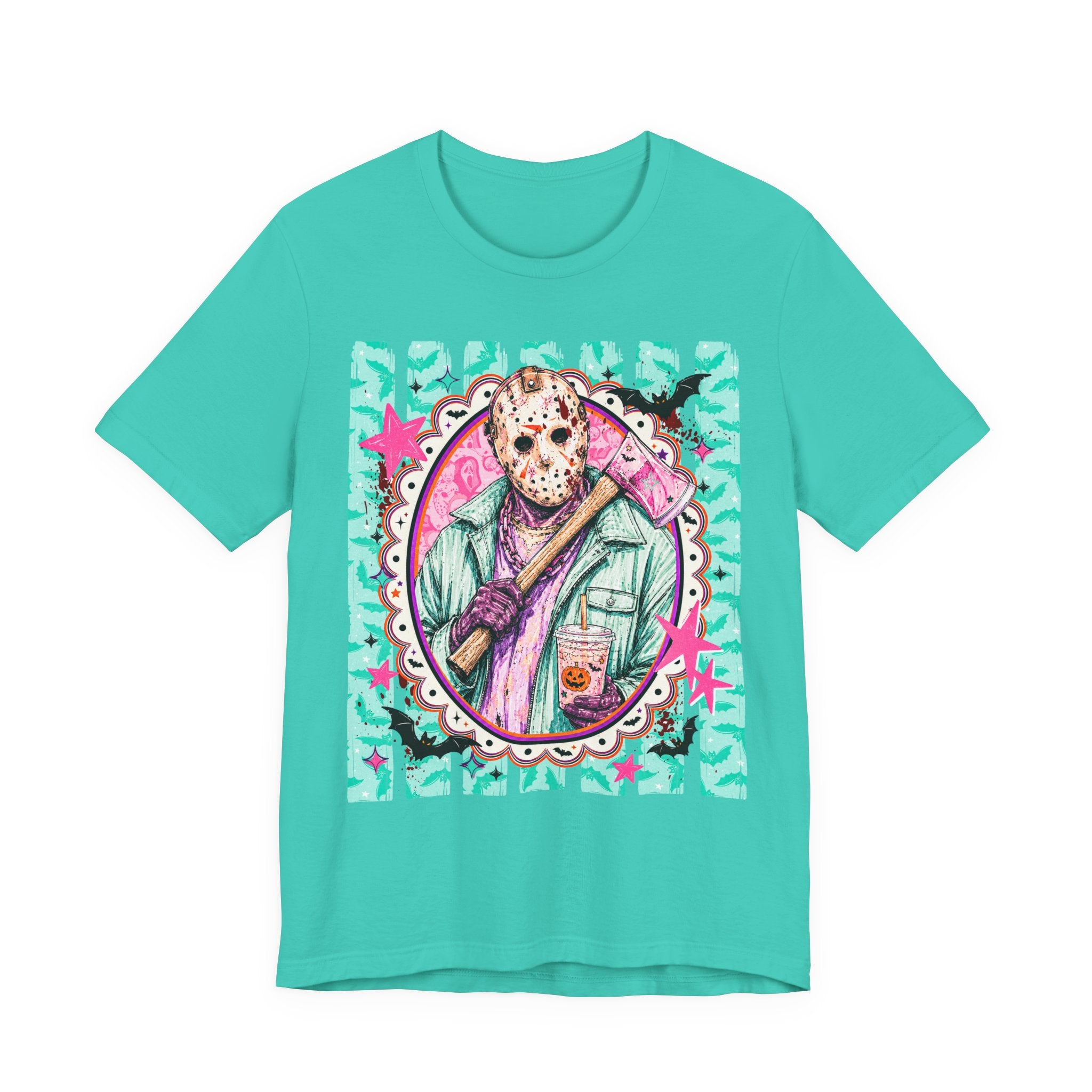 Retro Pastel Jason Voorhees Tee – Cute Horror Movie Mask Graphic Shirt