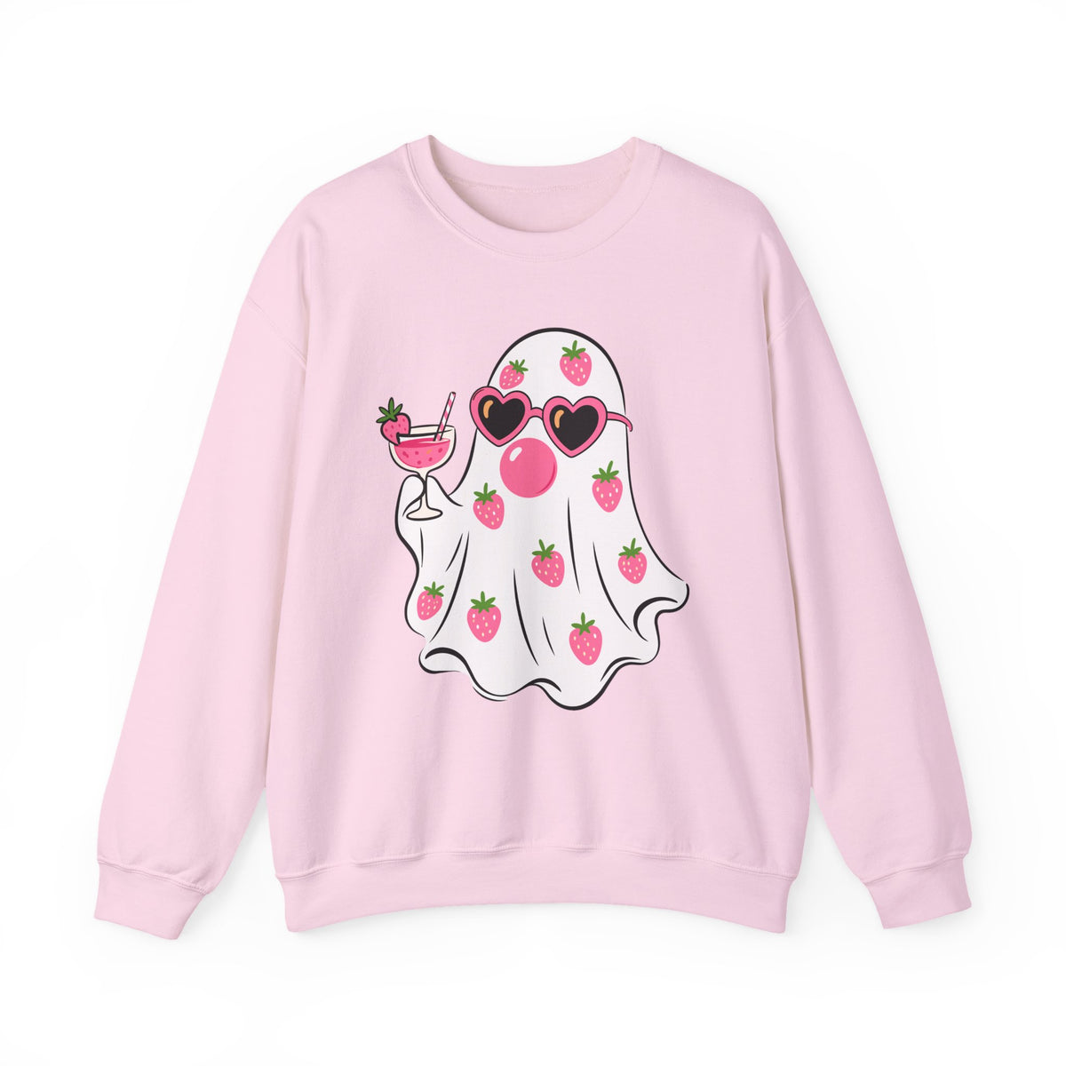Strawberry Ghost Sunglasses Crewneck Sweatshirt | Summer Fruit Boo Graphic
