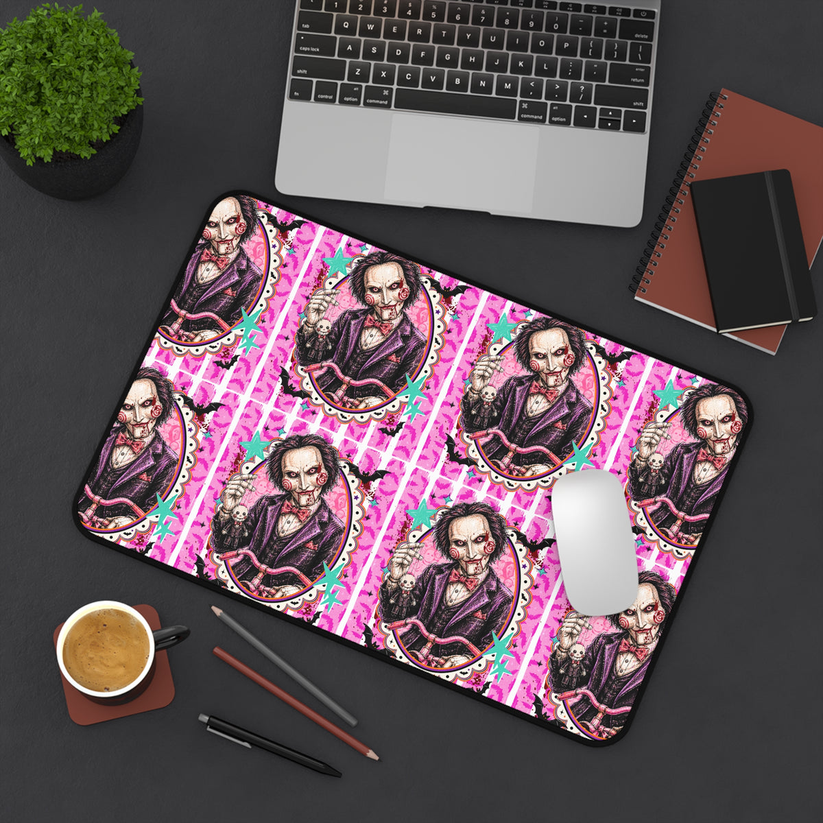 Gothic Victorian Skull Desk Mat — Pink Patterned Gaming/Office Mouse Pad