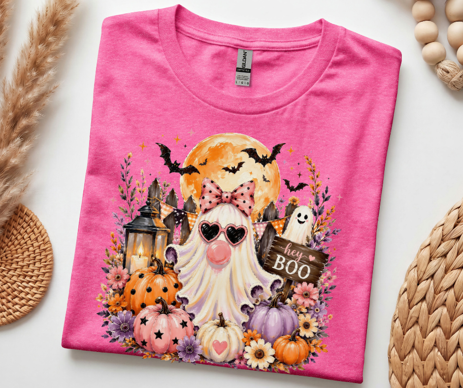 Halloween Gnome T‑Shirt — 'Hey Boo' Cute Pumpkin Ghost Fall Tee