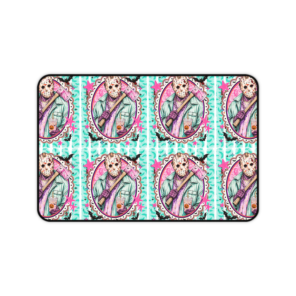 Retro Pastel Jason Pattern Desk Mat — Horror Movie Aesthetic Gaming Mouse Pad