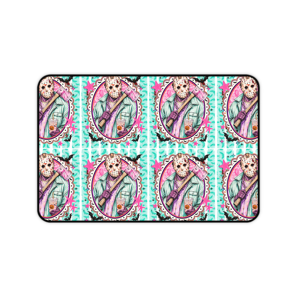 Retro Pastel Jason Pattern Desk Mat — Horror Movie Aesthetic Gaming Mouse Pad