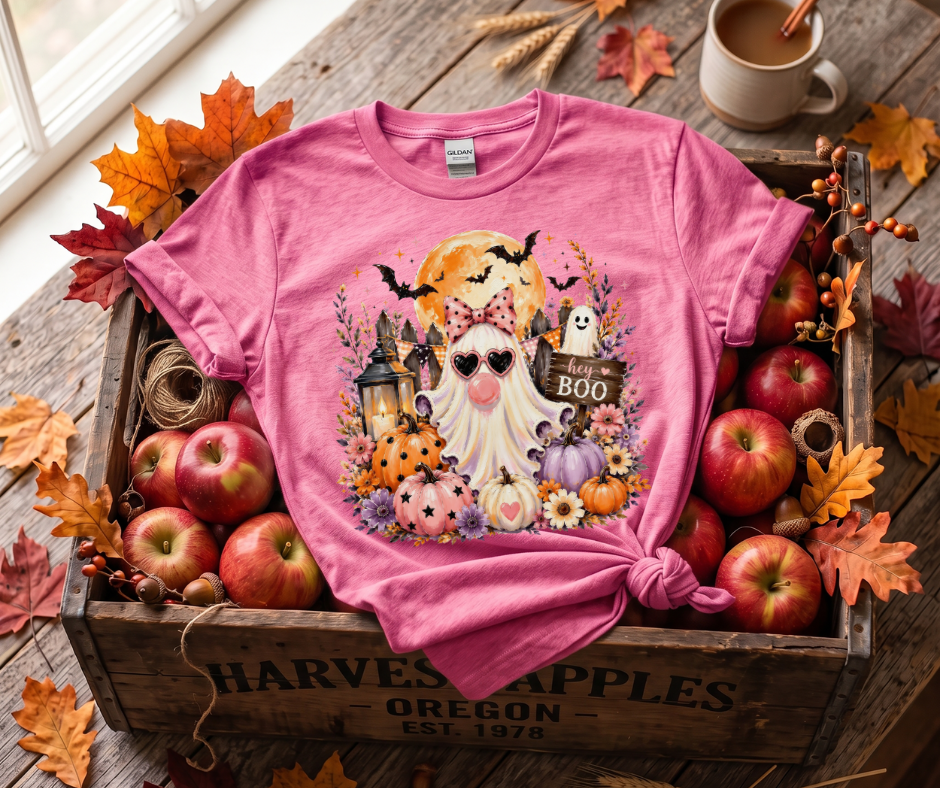 Halloween Gnome T‑Shirt — 'Hey Boo' Cute Pumpkin Ghost Fall Tee