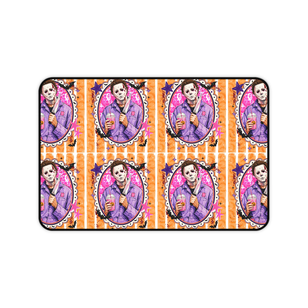 Horror Coffee Desk Mat — Michael Mask Patterned Gamer Desk Pad
