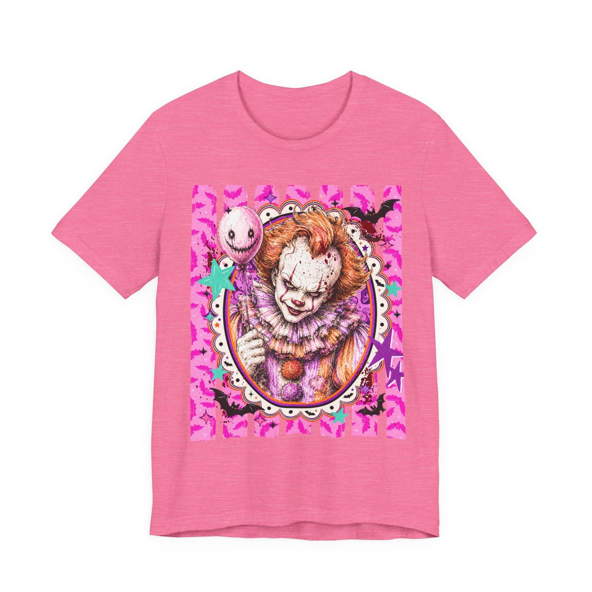 Penny Wise Horror Clown Graphic Tee — Pink Vintage Pennywise Portrait T-Shirt