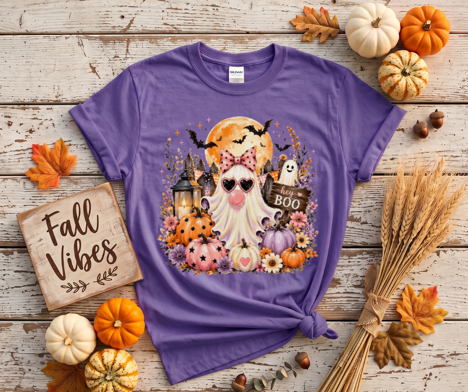 Halloween Gnome T‑Shirt — 'Hey Boo' Cute Pumpkin Ghost Fall Tee