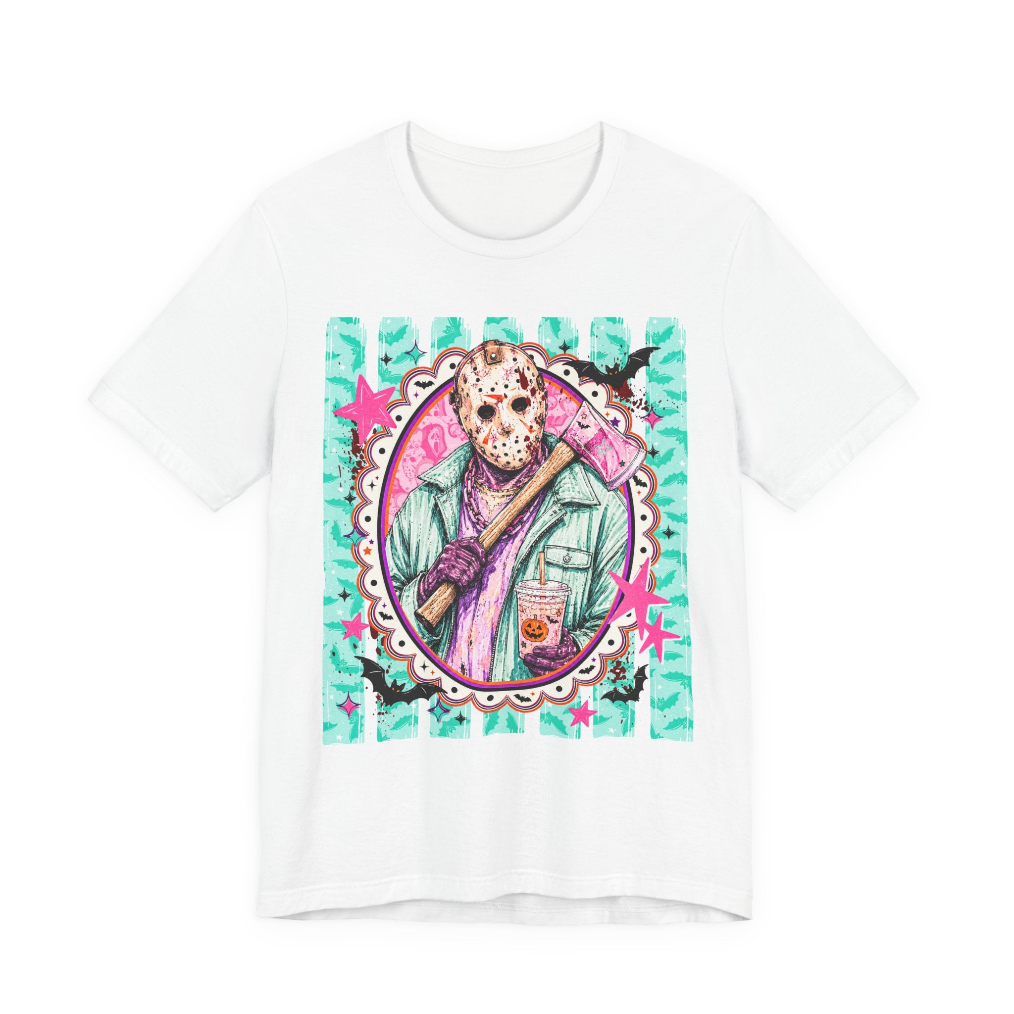 Retro Pastel Jason Voorhees Tee – Cute Horror Movie Mask Graphic Shirt