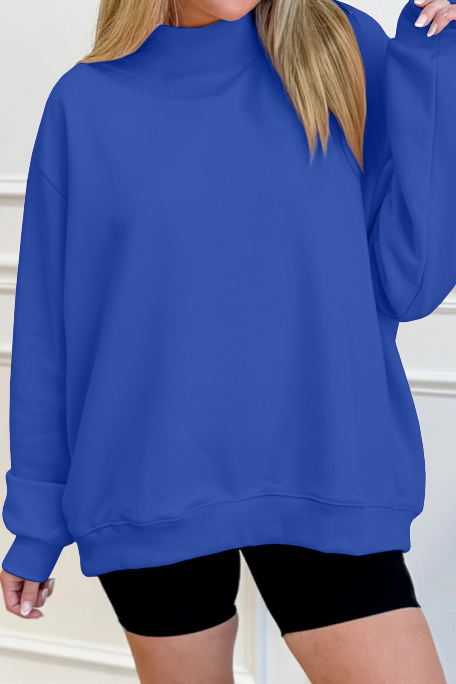 Womens Solid Color Oversized Mock Neck Sweatshirt