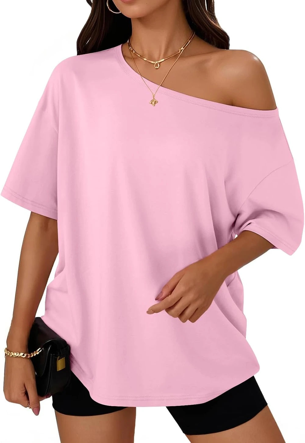 Trendy Queen Womens Off the Shoulder Tops Oversized Summer