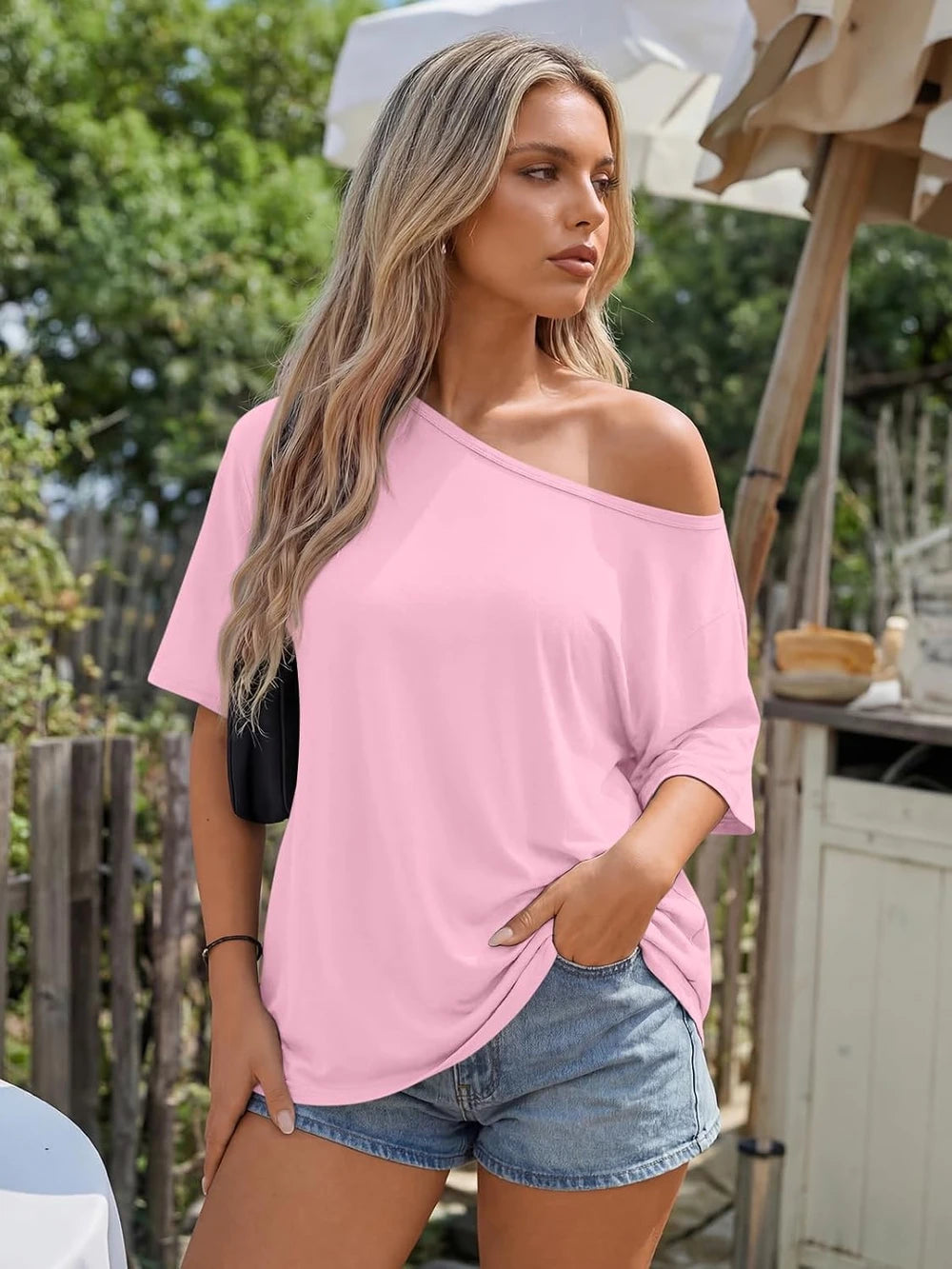 Trendy Queen Womens Off the Shoulder Tops Oversized Summer