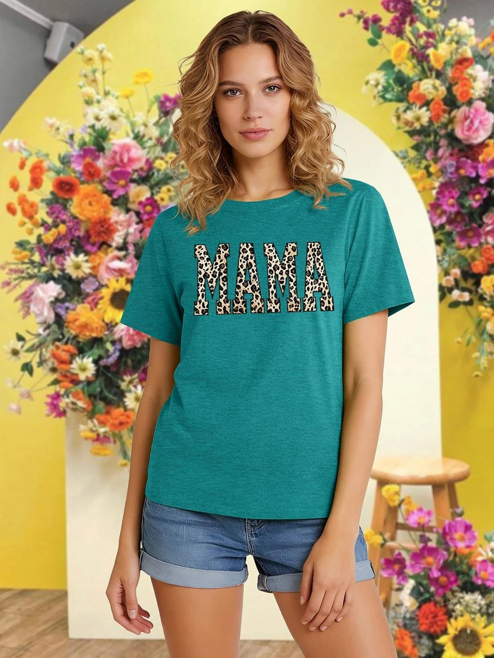Mama Shirts for Women: Embroidered Mom Tshirts Leopard Mama Tees