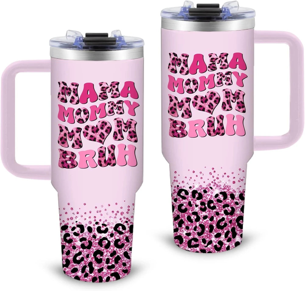 30oz Purple Mommy Mom Cups Tumbler with Handle and Straw, Mama Gifts