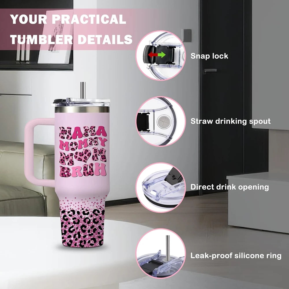 30oz Purple Mommy Mom Cups Tumbler with Handle and Straw, Mama Gifts