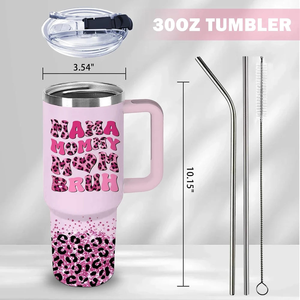 30oz Purple Mommy Mom Cups Tumbler with Handle and Straw, Mama Gifts