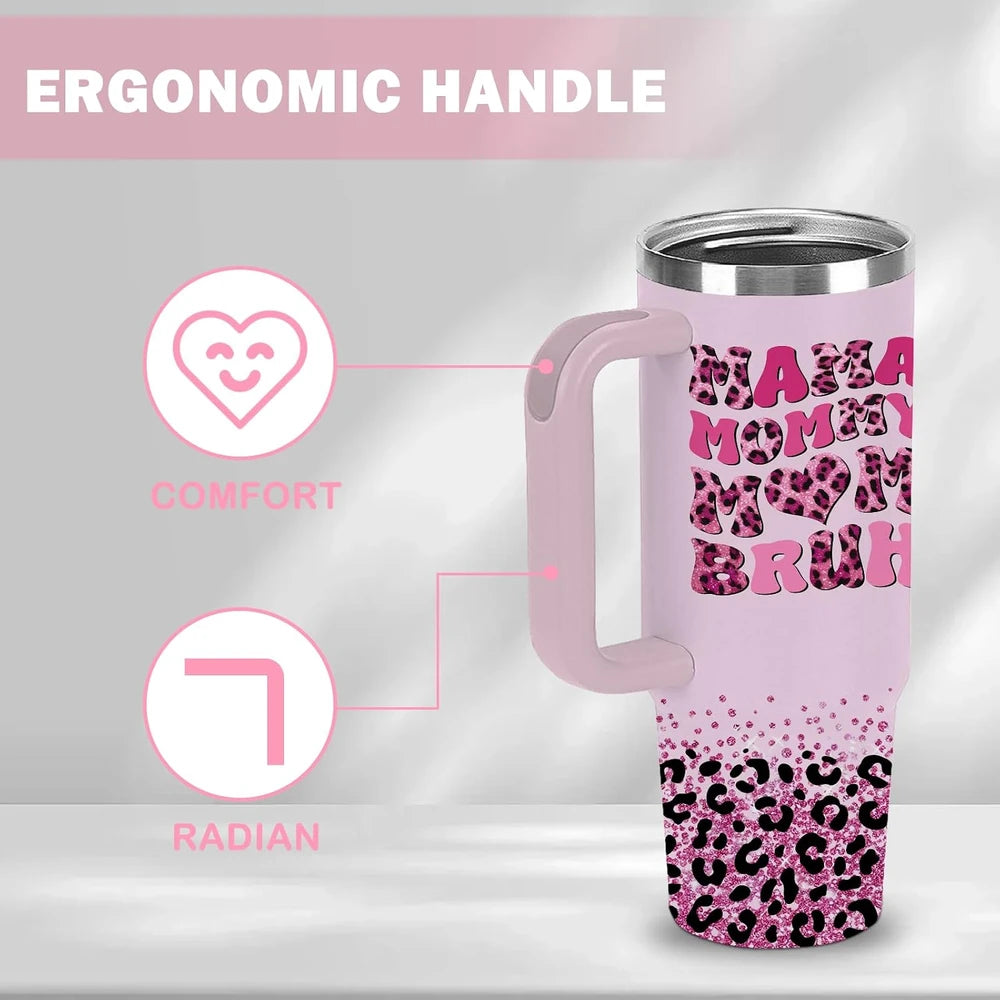 30oz Purple Mommy Mom Cups Tumbler with Handle and Straw, Mama Gifts