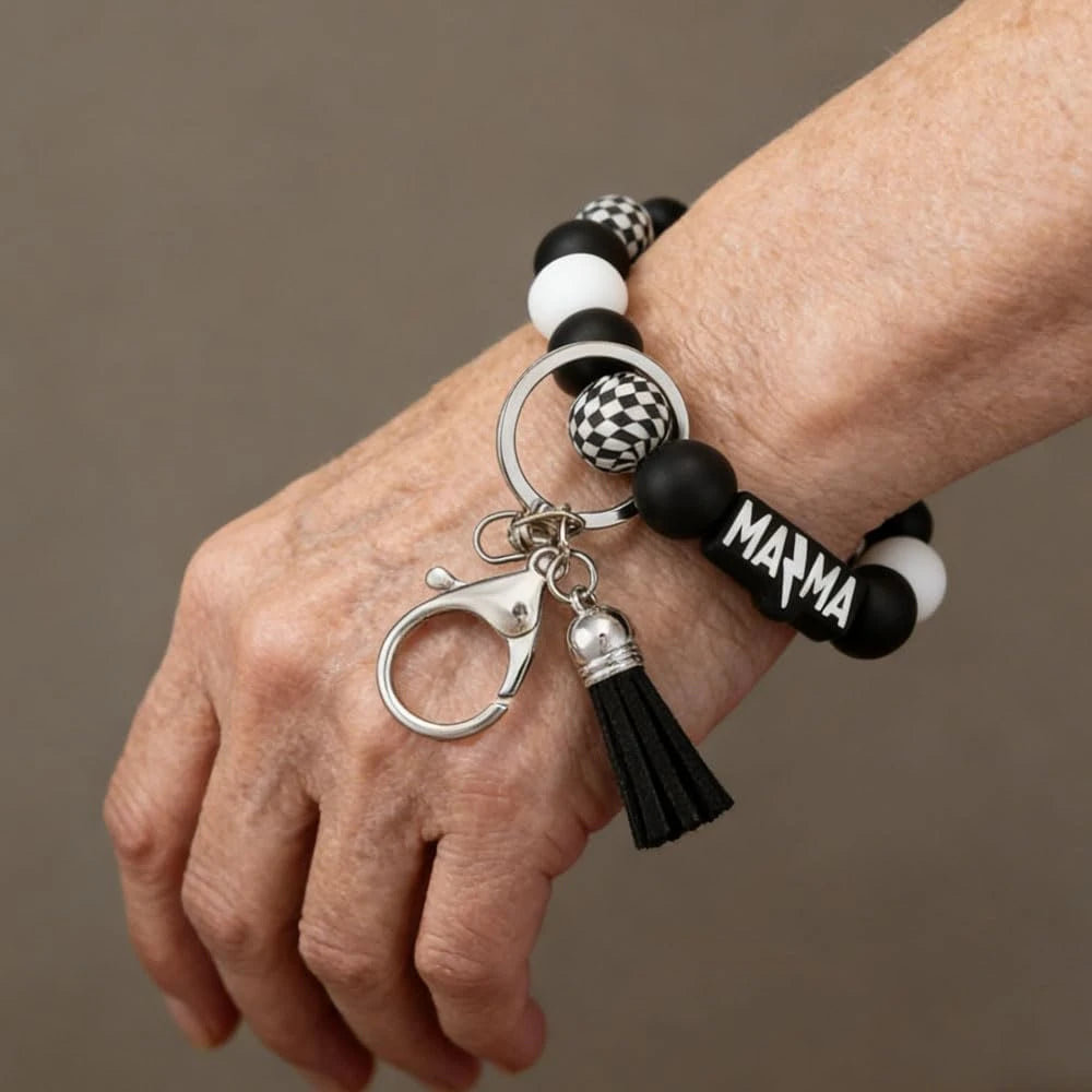 Chessboard Silicone Beaded Keychain Wristlet