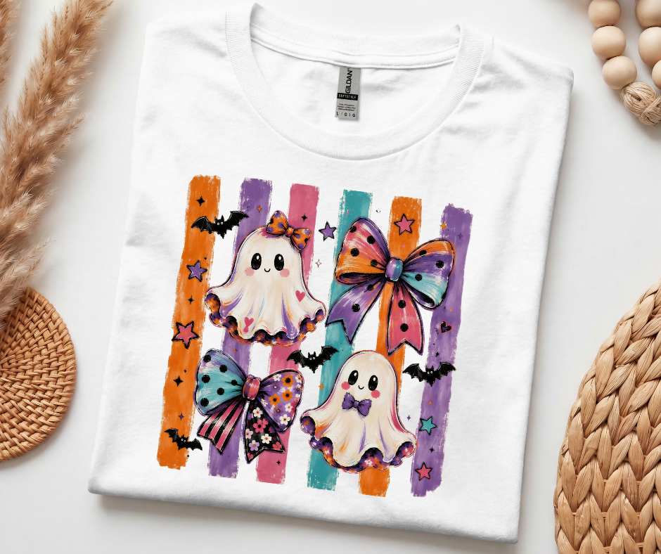 Halloween Ghosts Bows T-Shirt – Spooky Season Graphic Tee