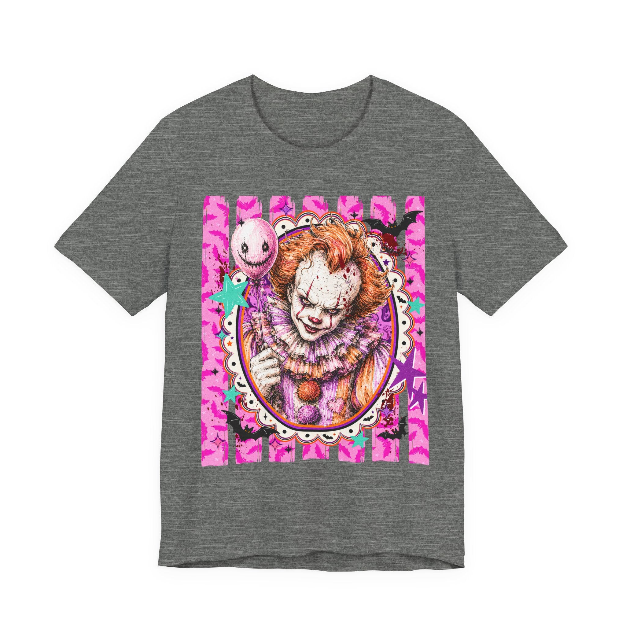 Penny Wise Horror Clown Graphic Tee — Pink Vintage Pennywise Portrait T-Shirt