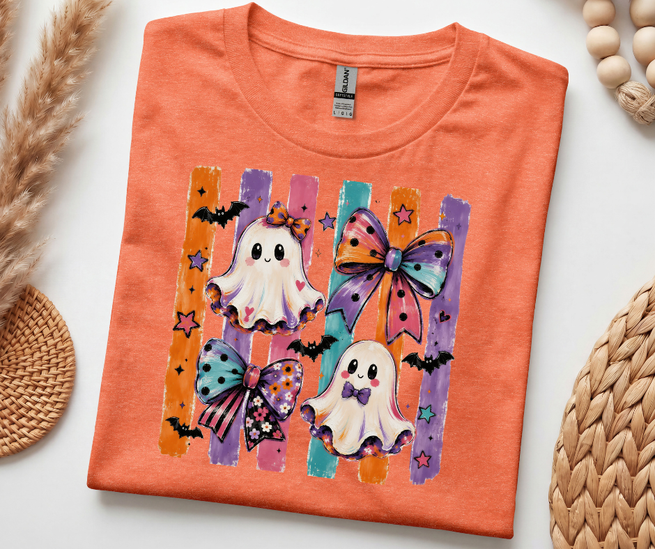Halloween Ghosts Bows T-Shirt – Spooky Season Graphic Tee