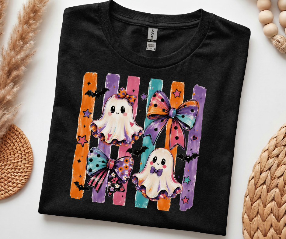 Halloween Ghosts Bows T-Shirt – Spooky Season Graphic Tee