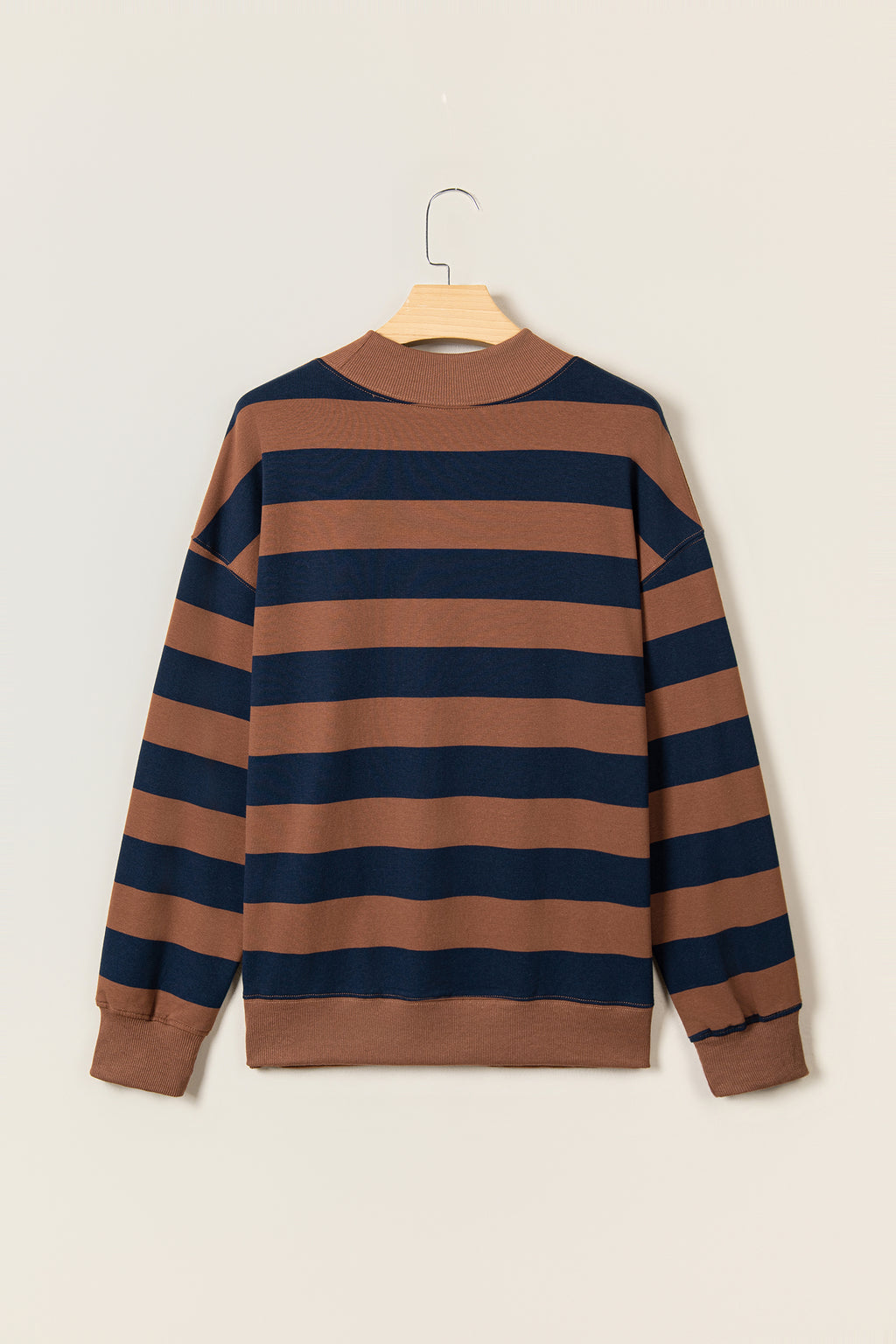 Orange Stripe Colorblock Mock Neck Relaxed Sweatshirt