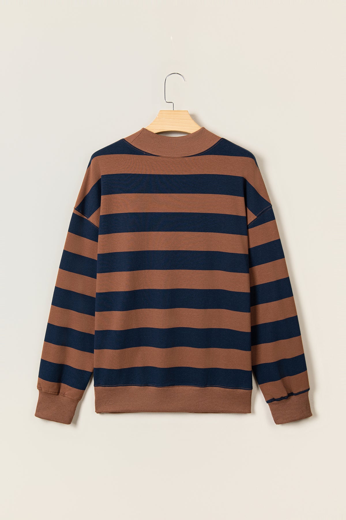 Orange Stripe Colorblock Mock Neck Relaxed Sweatshirt