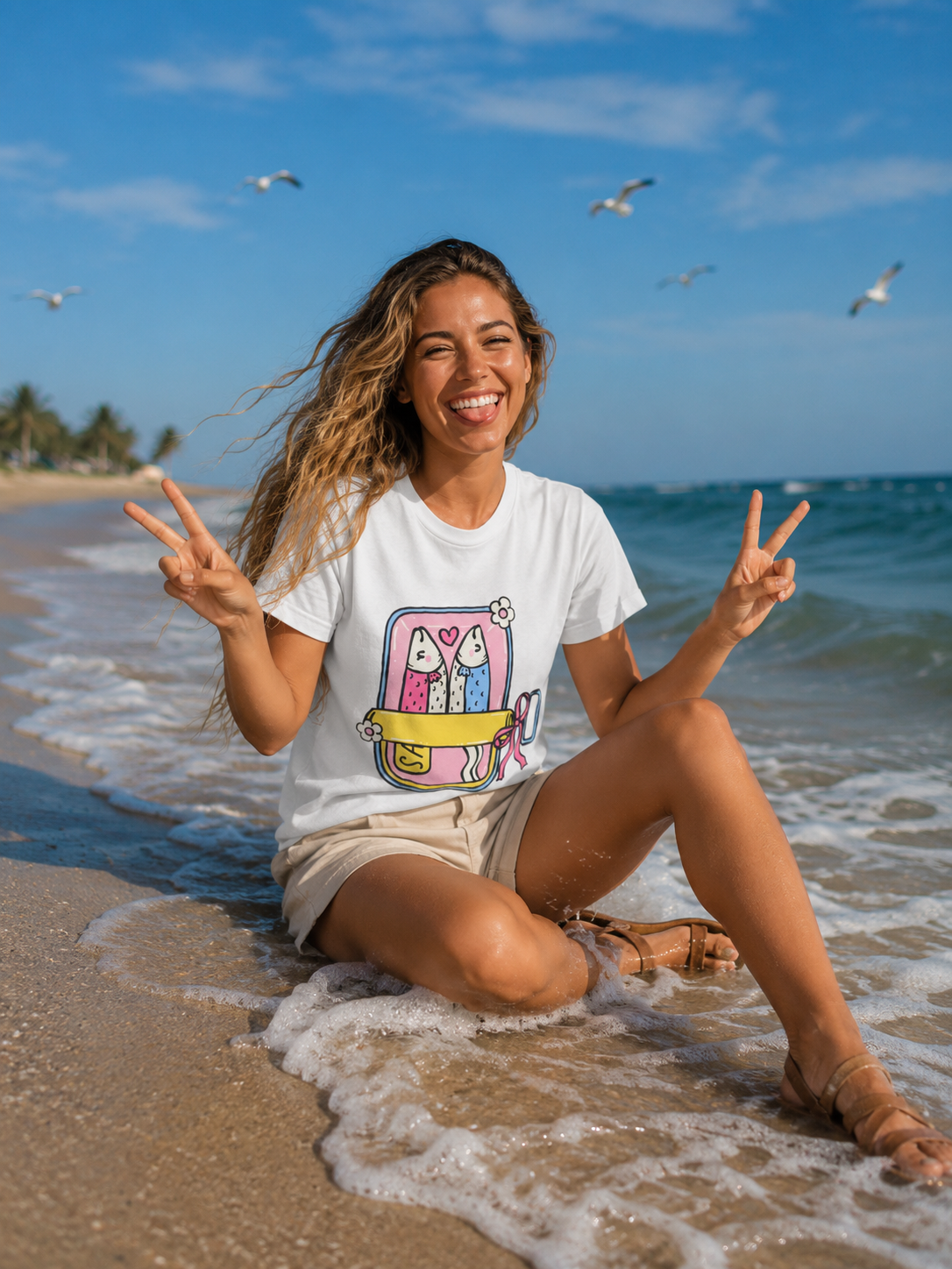 Cute Sardine Pastel Sleepingbag Illustration T-Shirt | Pastel Beach Graphic