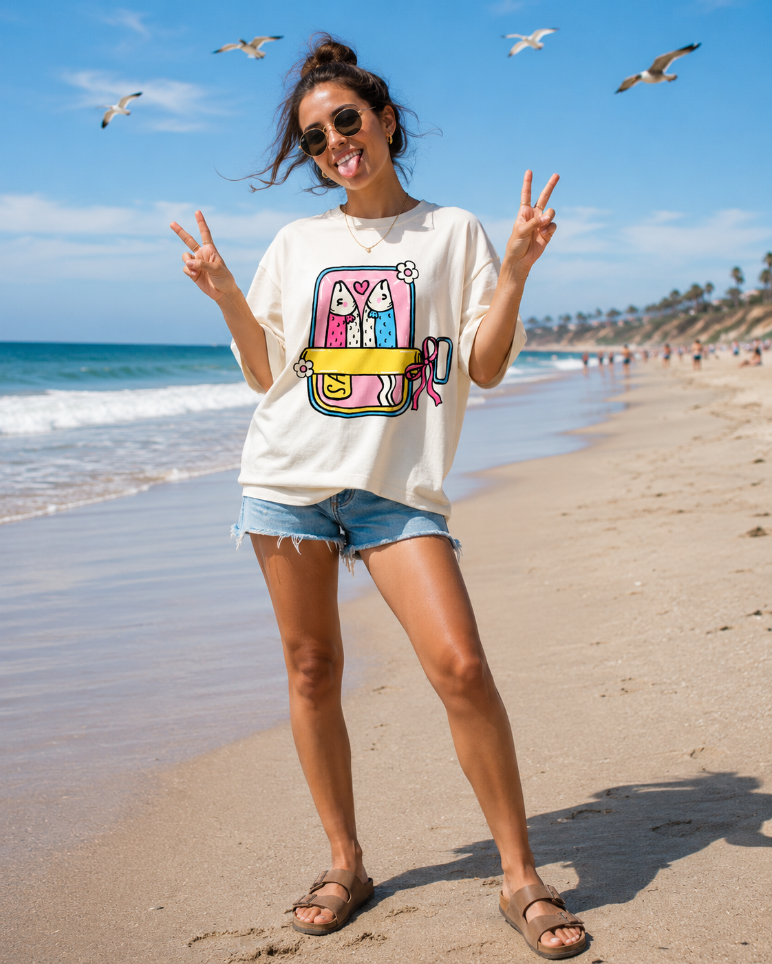 Cute Sardine Pastel Sleepingbag Illustration T-Shirt | Pastel Beach Graphic