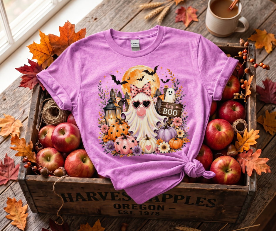 Halloween Gnome T‑Shirt — 'Hey Boo' Cute Pumpkin Ghost Fall Tee