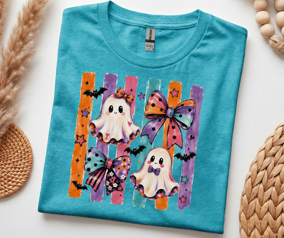 Halloween Ghosts Bows T-Shirt – Spooky Season Graphic Tee