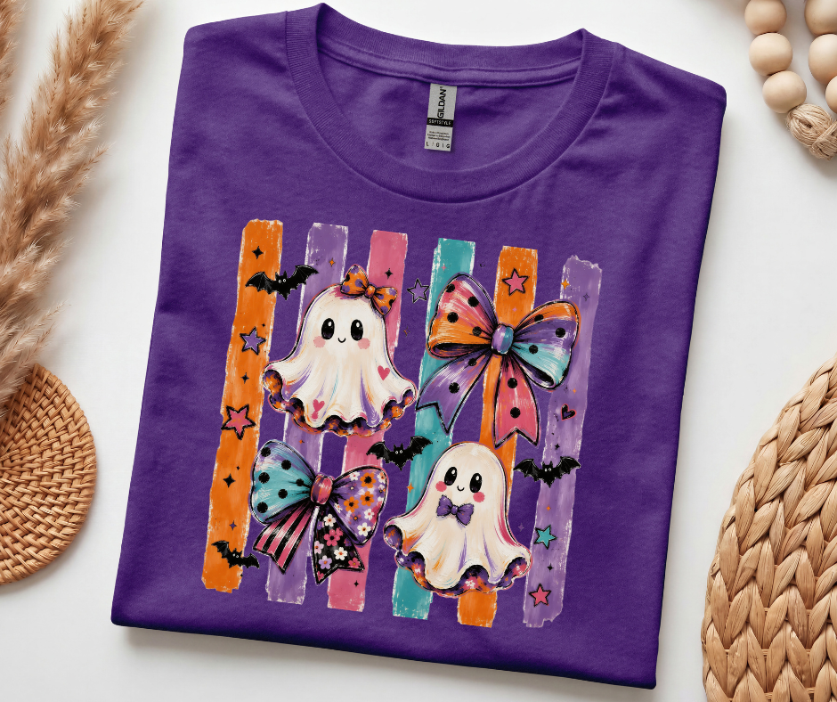 Halloween Ghosts Bows T-Shirt – Spooky Season Graphic Tee