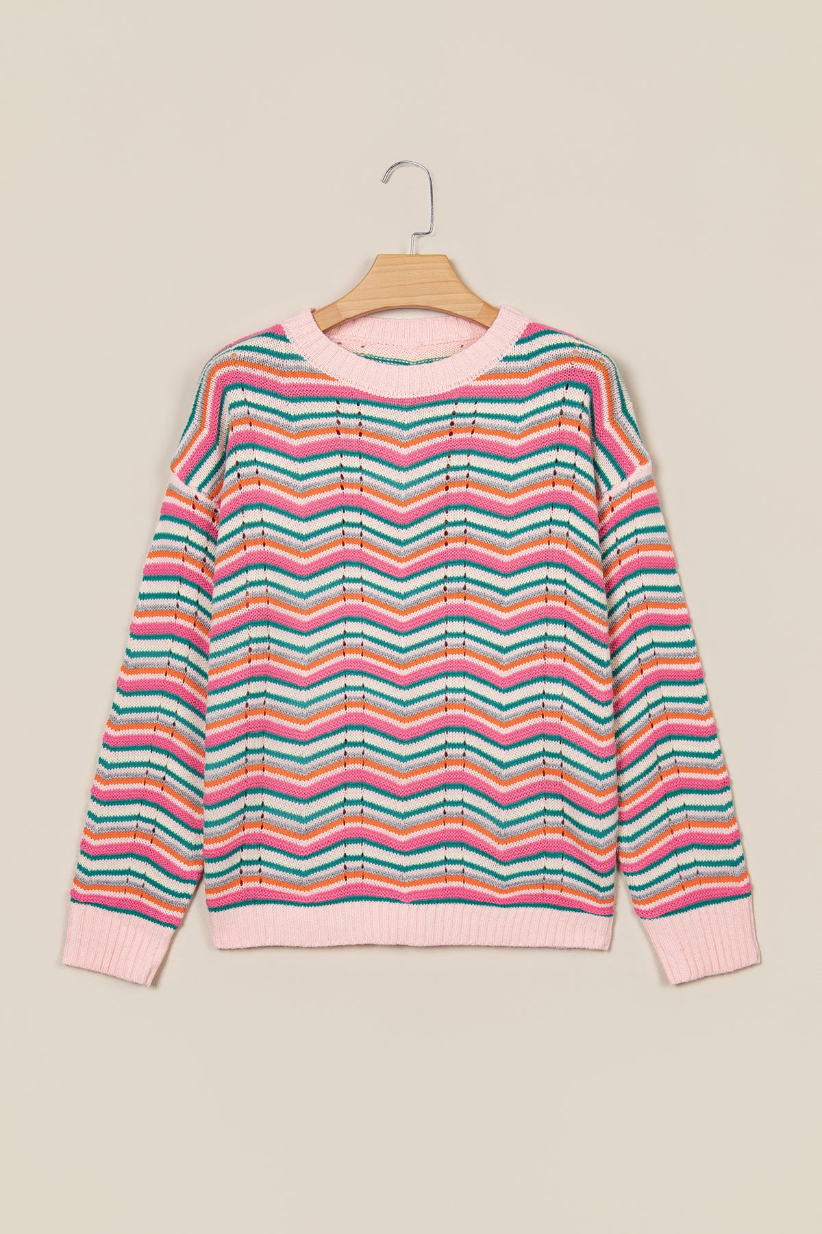 Multicolour Casual Chevron Striped Drop Shoulder Sweater