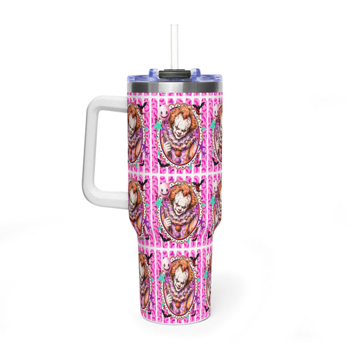 40oz Penny Wise Horror Clown Tumbler — Pink Pennywise Stainless Steel Vacuum Bottle