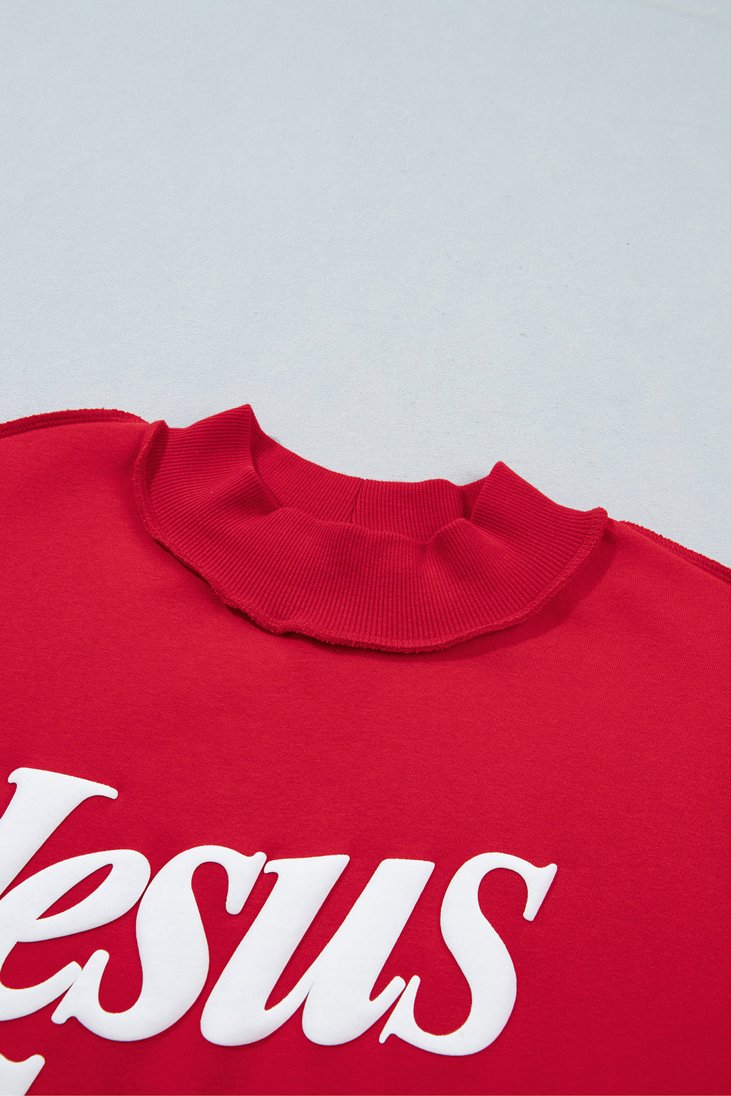 Mist Blue Jesus Saves Slogan Print Stand Neck Baggy Sweatshirt