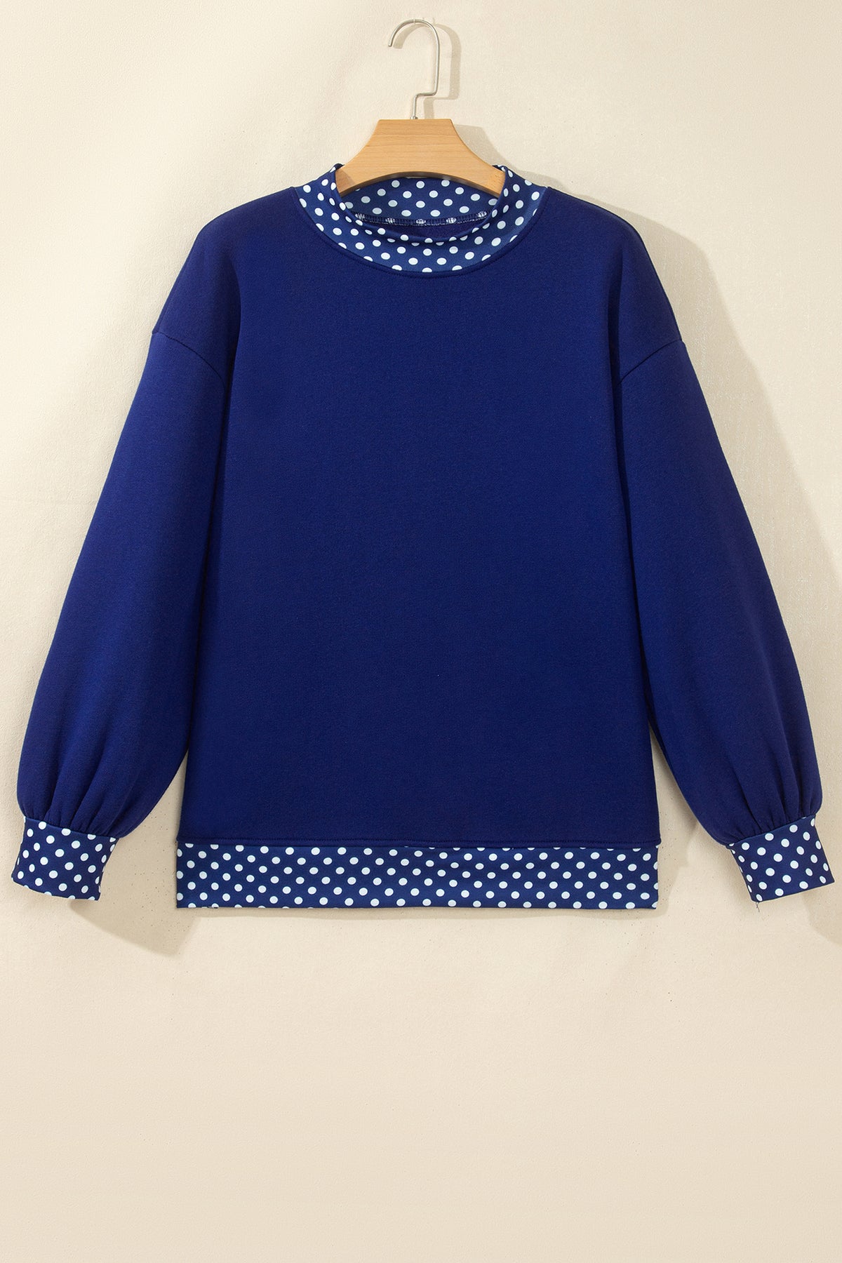 Tillandsia Purple Colorblock Polka Dot Contrast Trim Oversized Sweatshirt