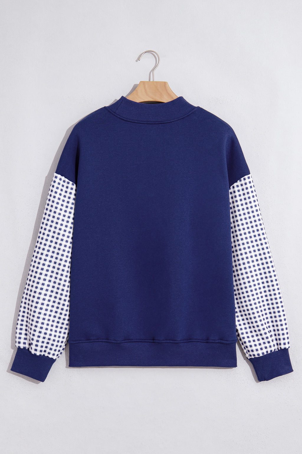 Black Plaid Sleeve Colorblock Loose Tunic Sweatshirt