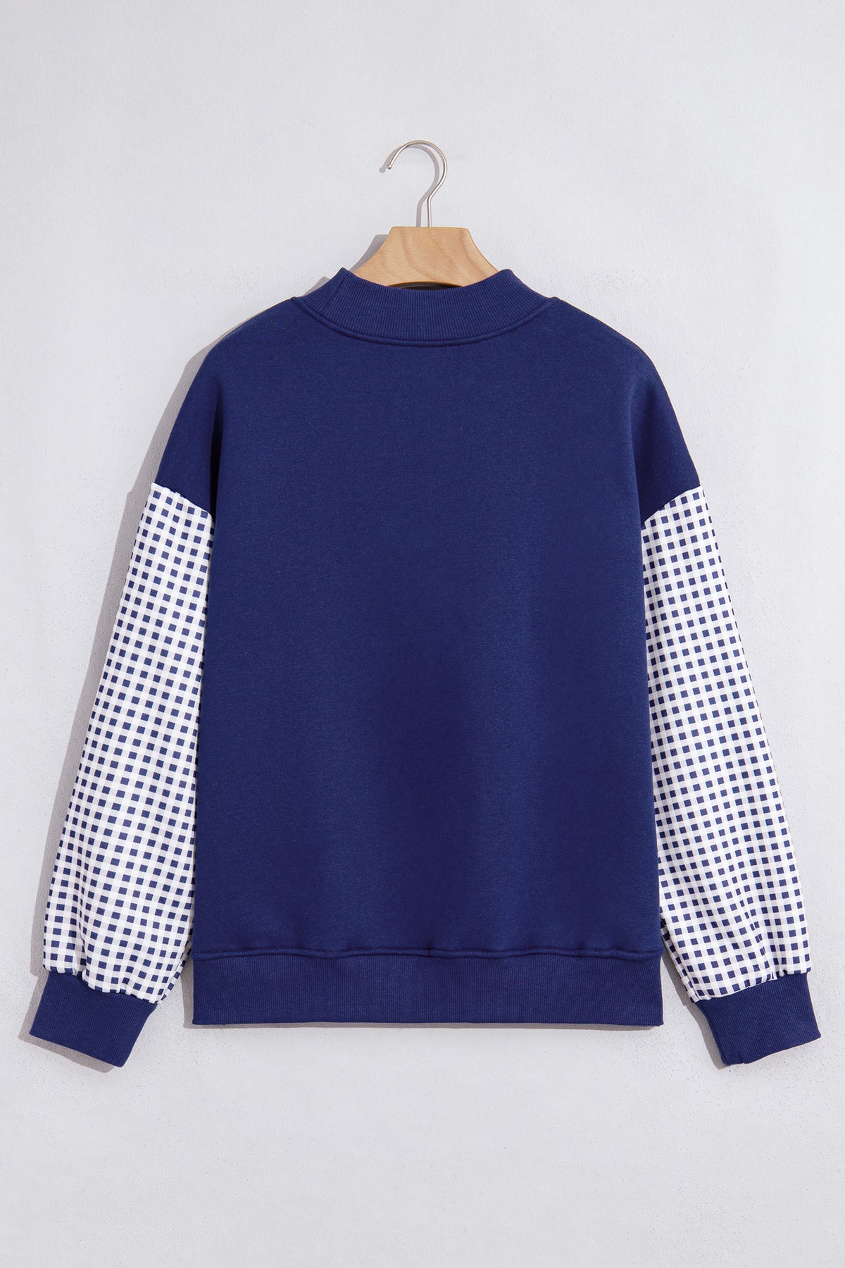 Black Plaid Sleeve Colorblock Loose Tunic Sweatshirt