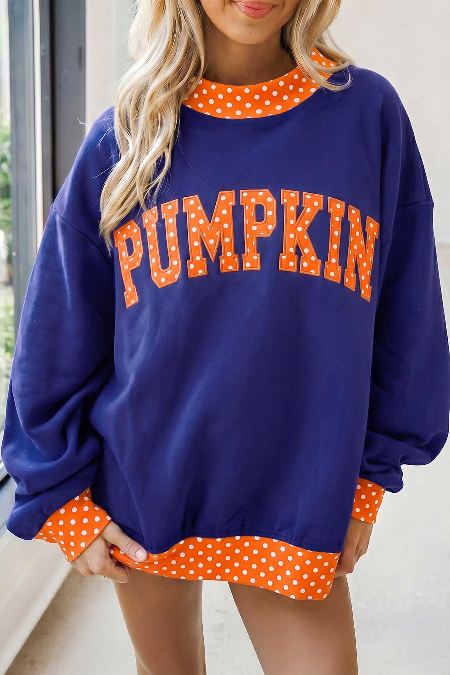 Women's Polka Dot Letter Print Contrast Trim Mock Neck Sweatshirt
