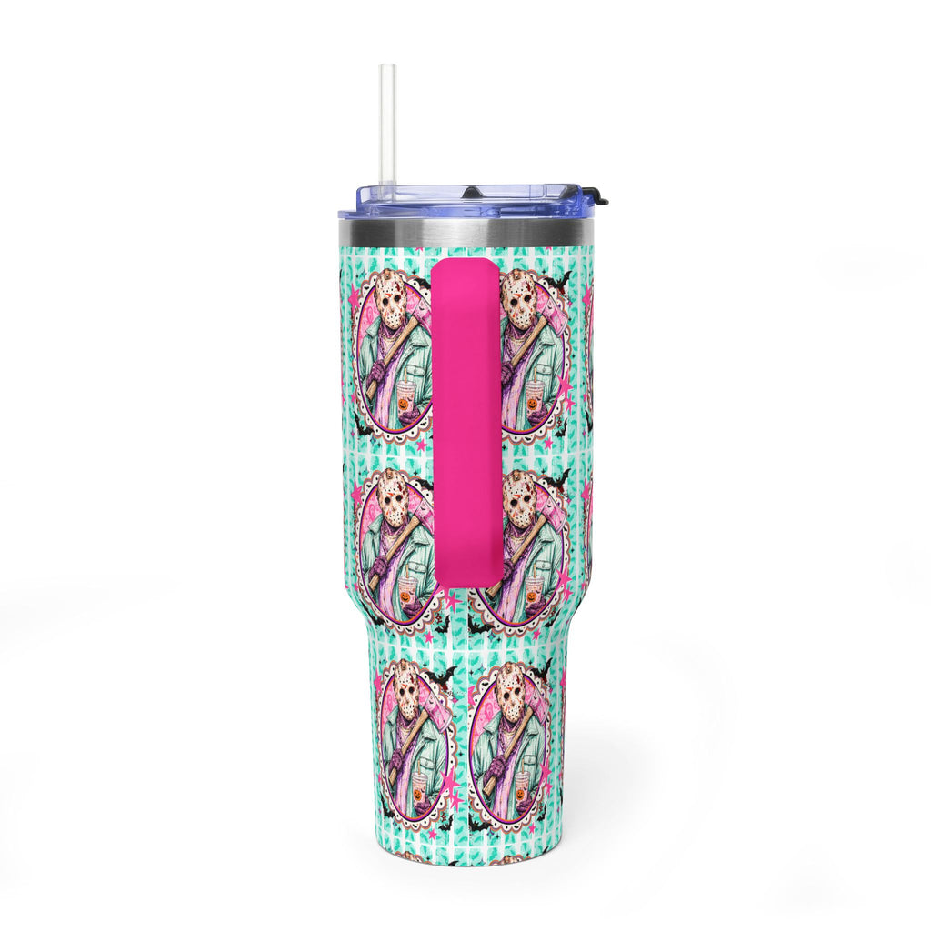 40oz Jason Halloween Vacuum Tumbler — Insulated Travel Mug with Cute Portrait Pattern