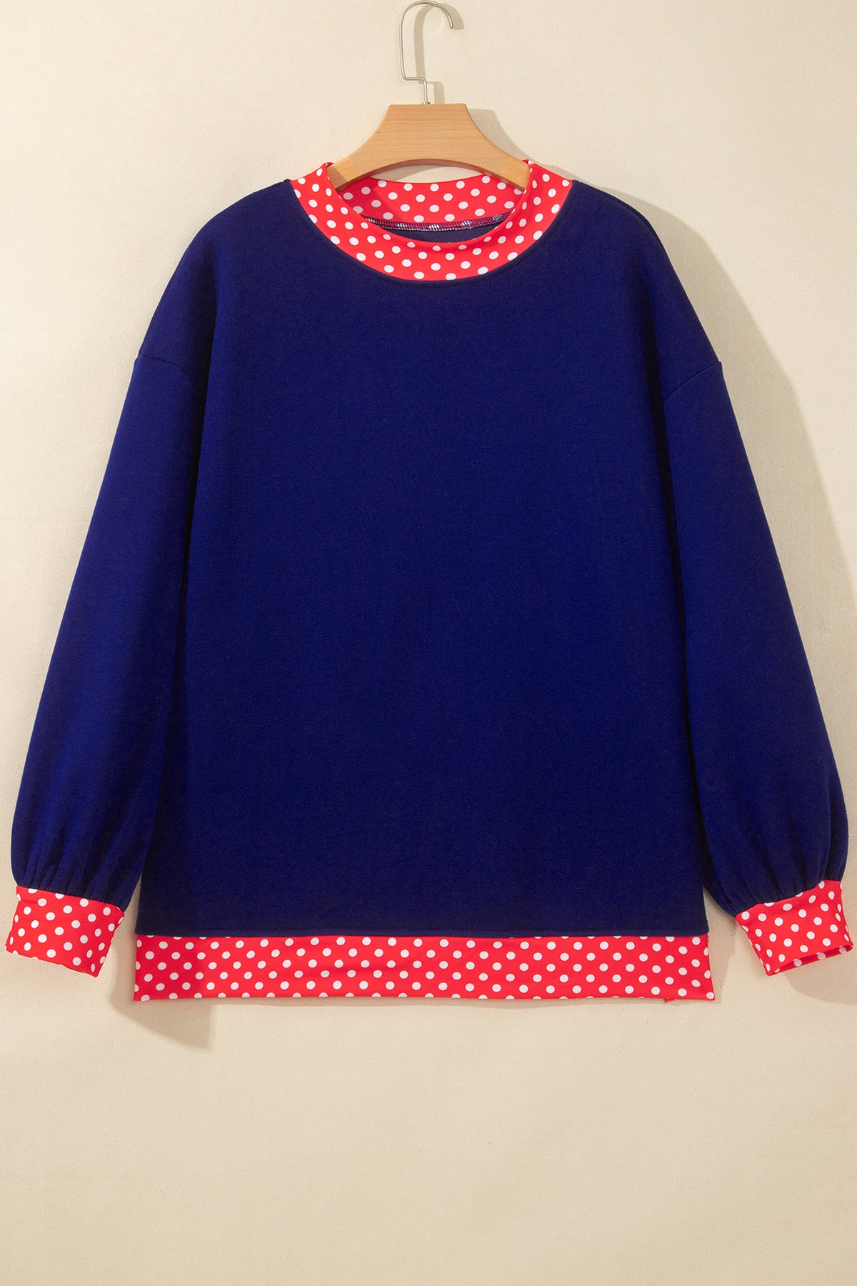 Tillandsia Purple Colorblock Polka Dot Contrast Trim Oversized Sweatshirt