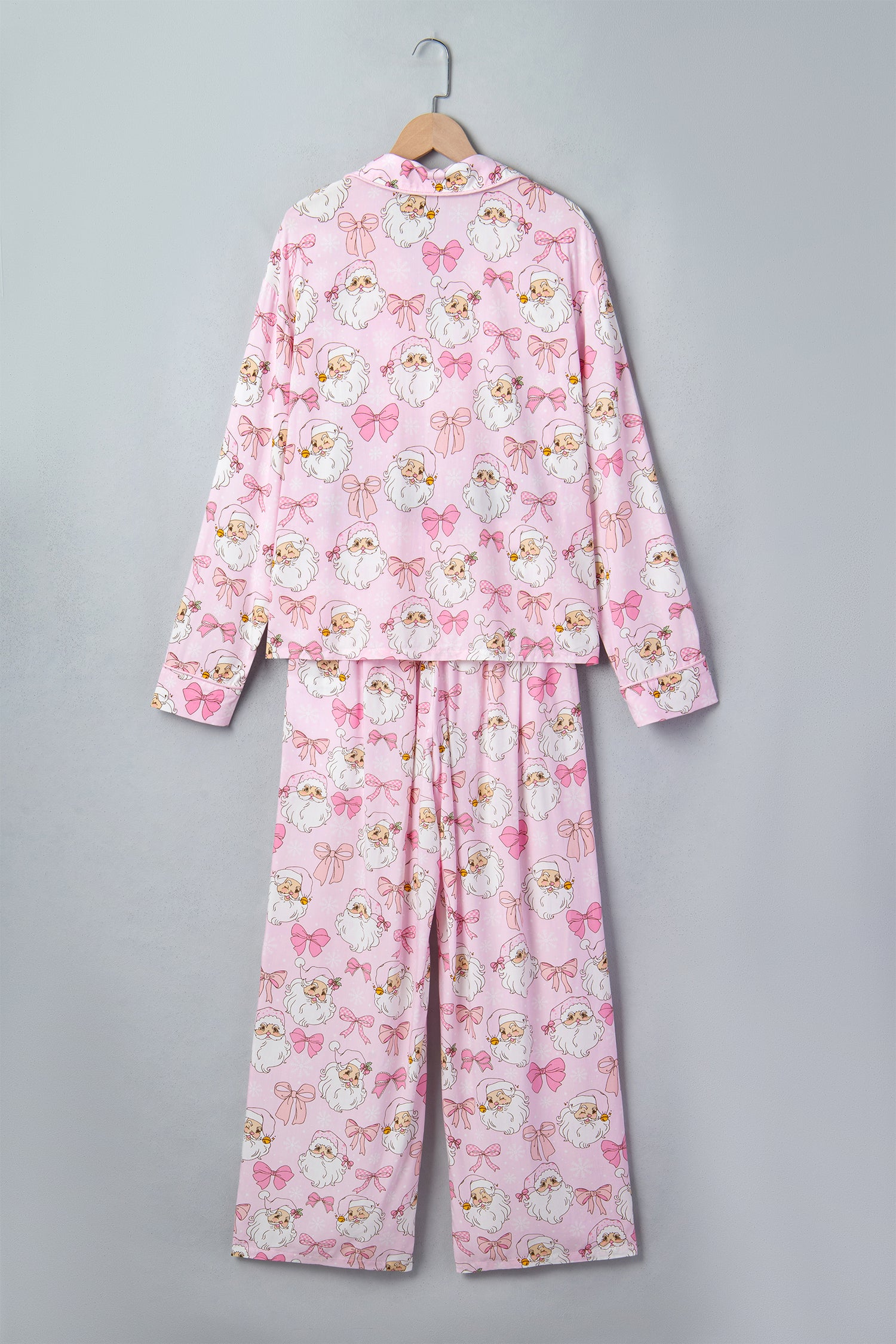 Pink Abstract Santa Print Long Sleeve Full-Length 2Pcs Lounge Set